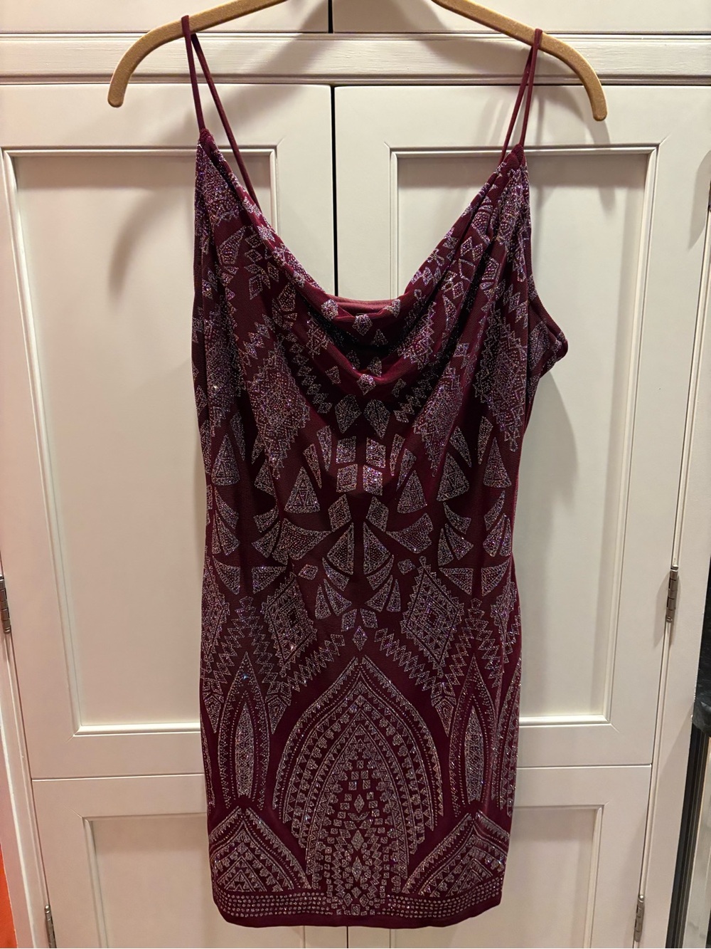 Jump Burgundy Geometric Cowl Neck Mini Dress